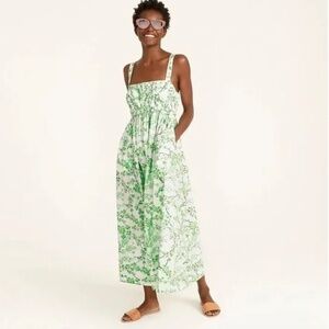 J. Crew Gathered Tank Midi Dress in Lime Cherry Blossoms